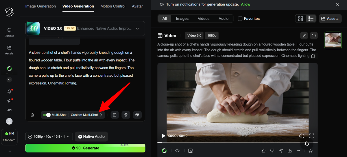 Kling AI ile çoklu shot oluşturma.