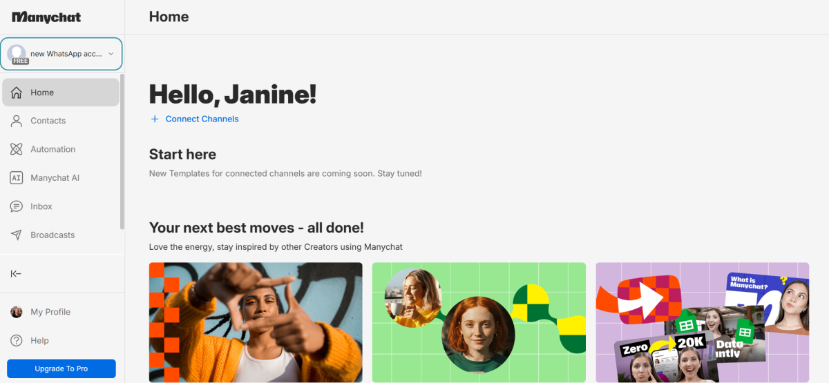 The Manychat dashboard.