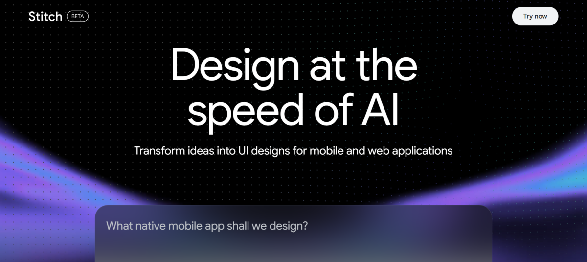 The Google Stitch homepage.