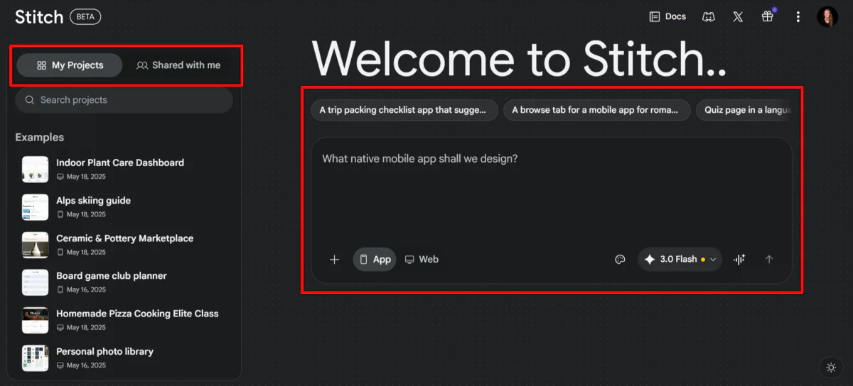 The projects and Stich generator.