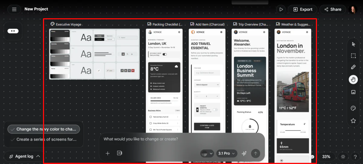 The navy color turned to gray when creating a UI design of an app using Google Stitch.