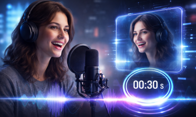 A woman cloning her voice with an AI tool in 30 seconds.