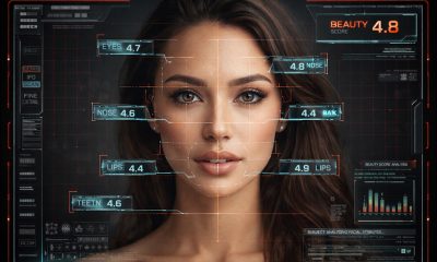 AI-generated image featuring a woman whose face is being analyzed by a Terminator-style HUD. GPT-1.5.