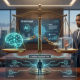 A conceptual legal illustration showing a lawyer in a boardroom, a scale of justice with a glowing AI brain and a human hand, and a digital 
