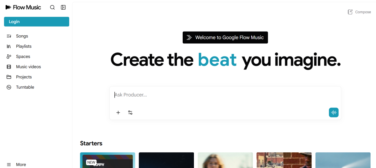 Flow Music homepage.