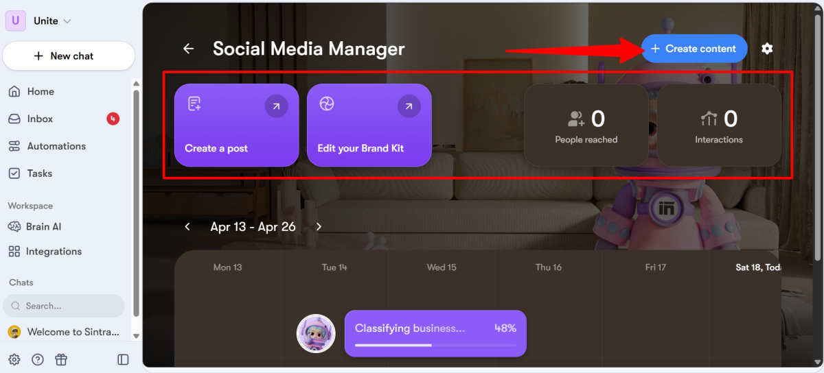 The Social Media Manager in Sintra AI.