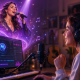 A girl using an AI music generator to turn herself into a pop star using her voice.