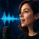 A woman using an AI dubbing and translation tool.
