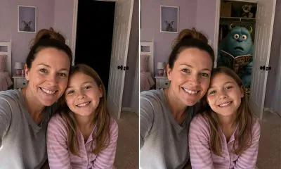 AI-generated image (GPT-2): 'A mother and daughter take a selfie in a bedroom, with an empty dark closet in one version and a brightly revealed, surprised furry creature inside it in the other.'