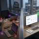 A split-view comparison of an office desk showing the messy, chaotic reality of Shadow AI on one side and a clean, governed AI workspace on the other.