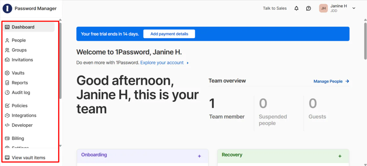 The navigation bar in 1Password.