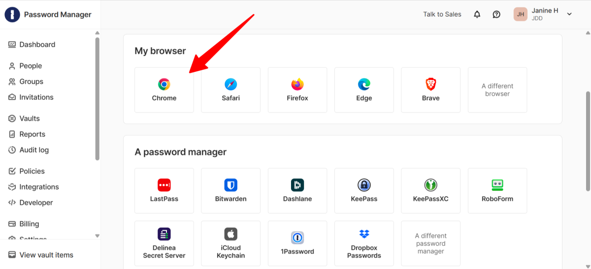 Importing data from Chrome in 1Password.