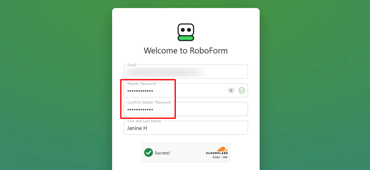 Створення головного пароля на Roboform.