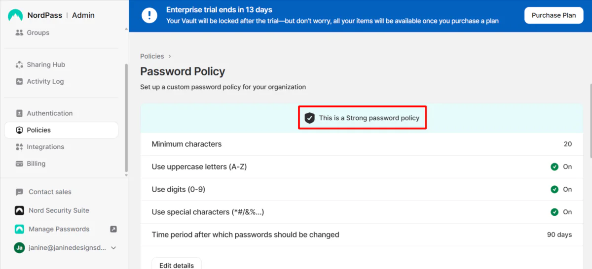 Setting up a Password Policy in NordPass.