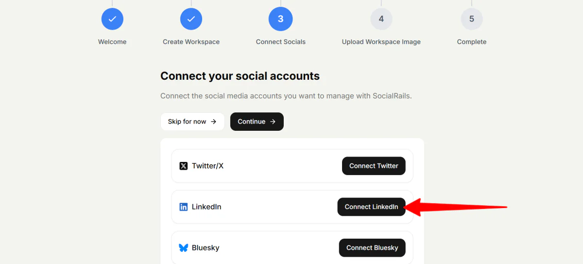 将LinkedIn账户连接到社交轨道