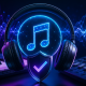 A music note with headphones that is legally protected.