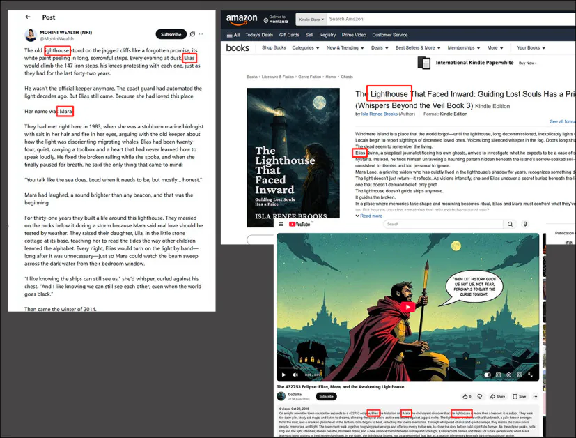 Three examples of the meme in output. See below for source links.