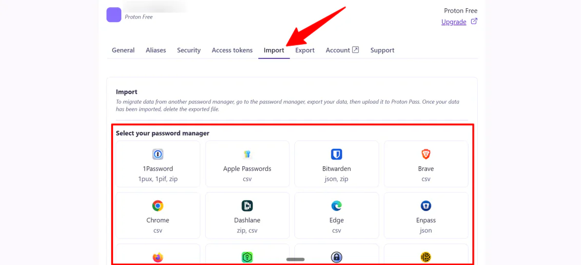 Migrating data from a password manager in Proton Pass.