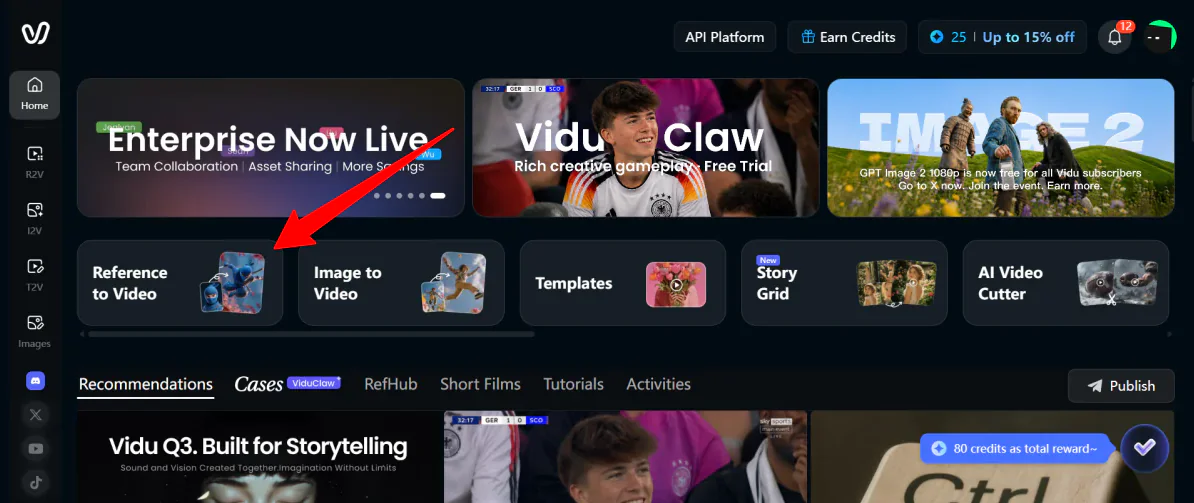 Selecting Reference to Video in Vidu AI.