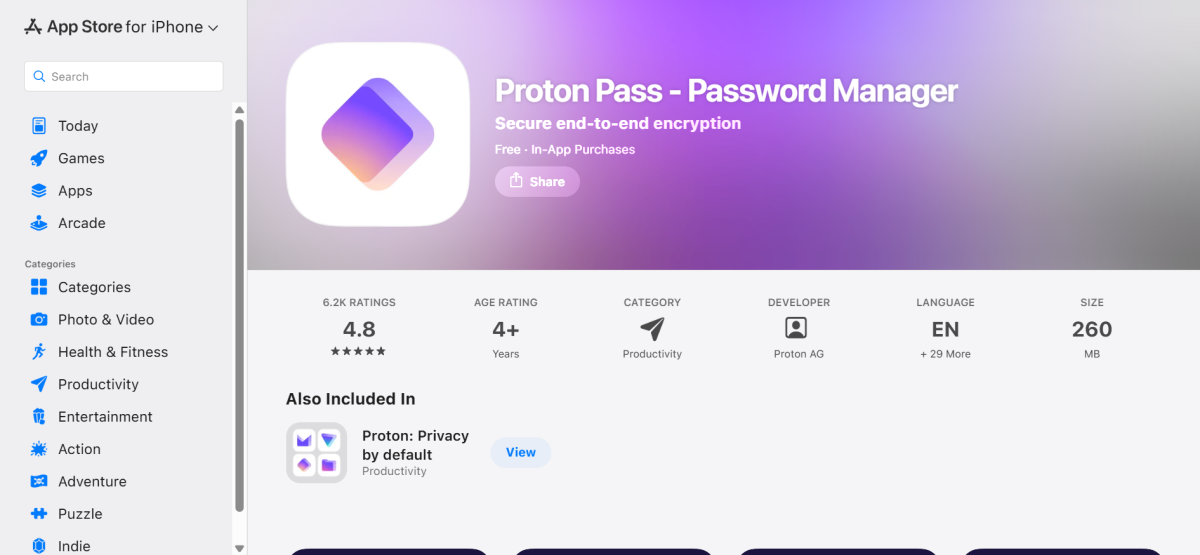 The Proton Pass Password Manager on the Apple App Store.