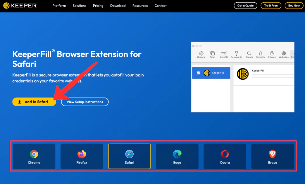 Adding KeeperFill as a browser extension.