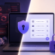A laptop going from password reset chaos to organized password manager.