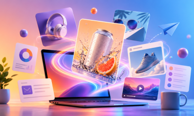 An AI ad tool generating various ad creative simultaneously.