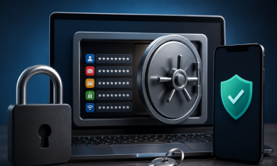 A secure password manager on a laptop.