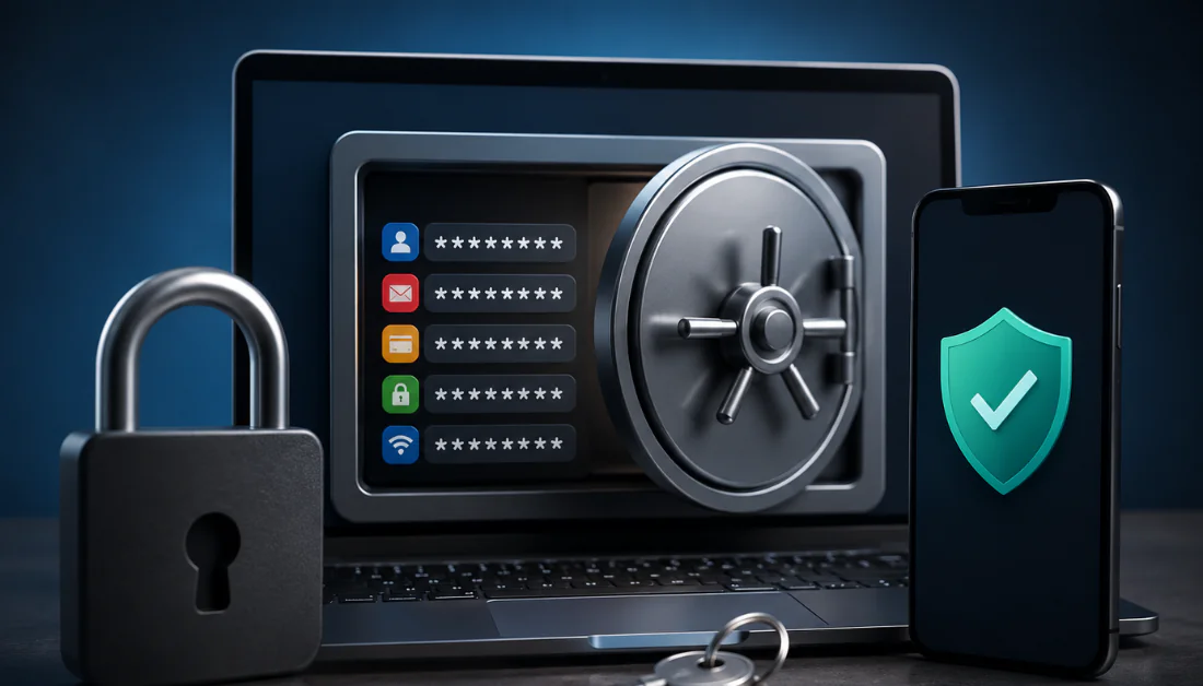 A secure password manager on a laptop.