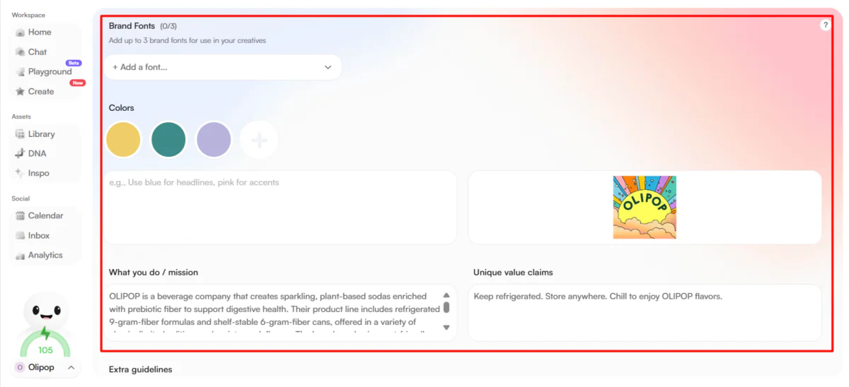Tweaking the branding in the DNA dashboard in Holo AI.