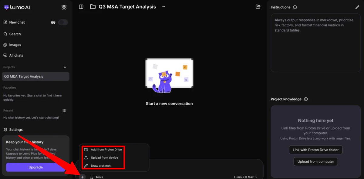 Uploading a file to Lumo AI.