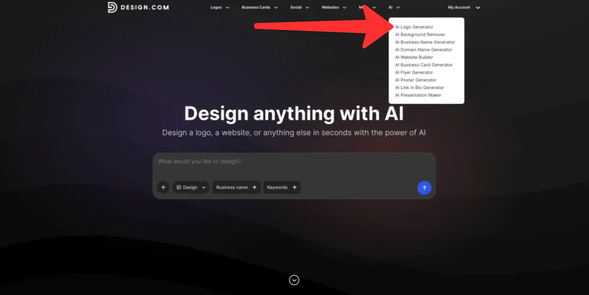 Accessing the AI Logo Generator in Design.com.