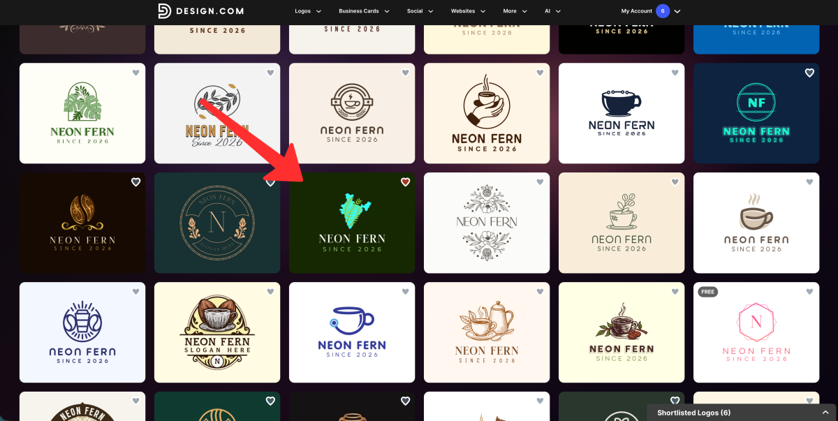 Selecting a logo from the options design.com generated.