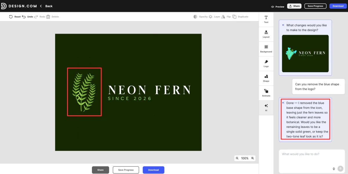 AI successfully removing an element from a logo design.