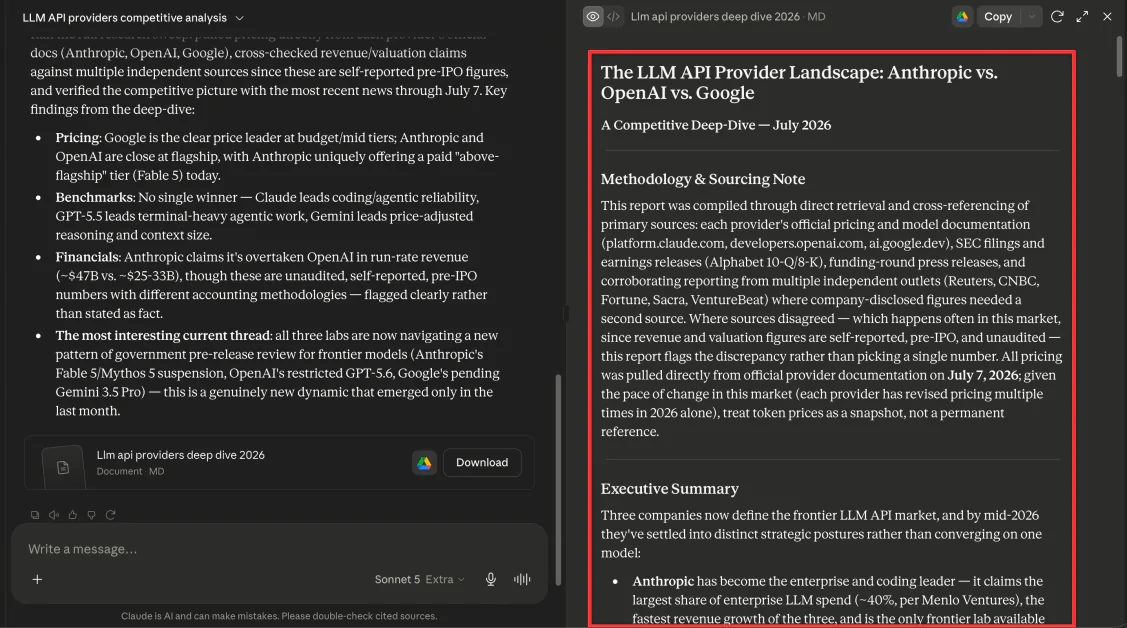 The research Claude gathered on AI LLMs with Sonnet 5.