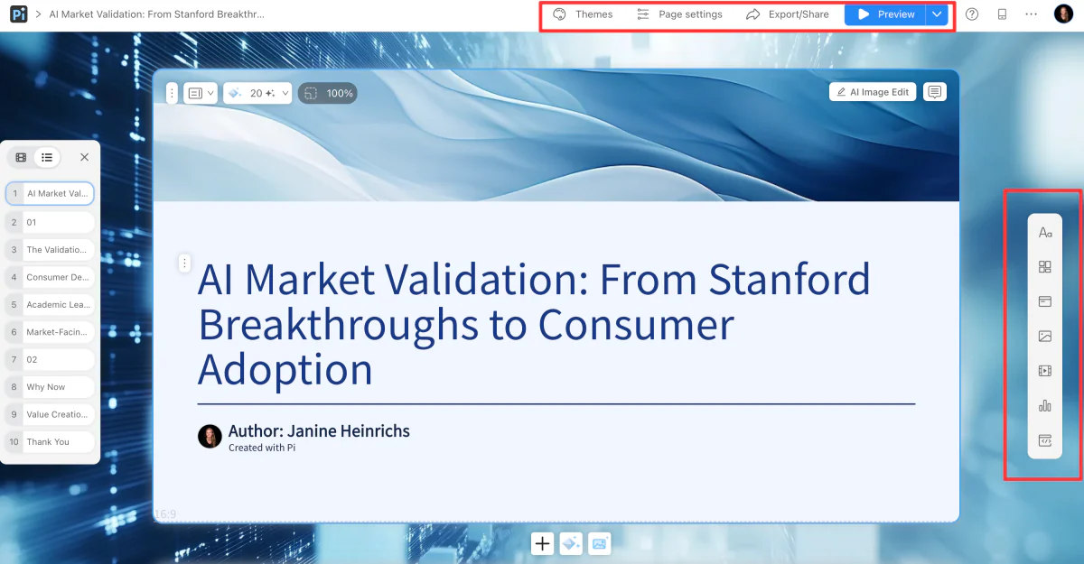 Modifying a PPT generated with Presentation Intelligence.