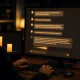 A person at a desk at night reading a long streaming reply in a warm-toned AI assistant chat interface, with a two-bar capability-versus-cost chart glowing on a second screen.