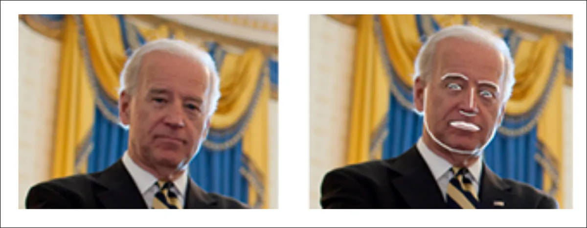 An example of extracting facial lineaments from an image with the Face Recognition Python library. Source - https://github.com/ageitgey/face_recognition