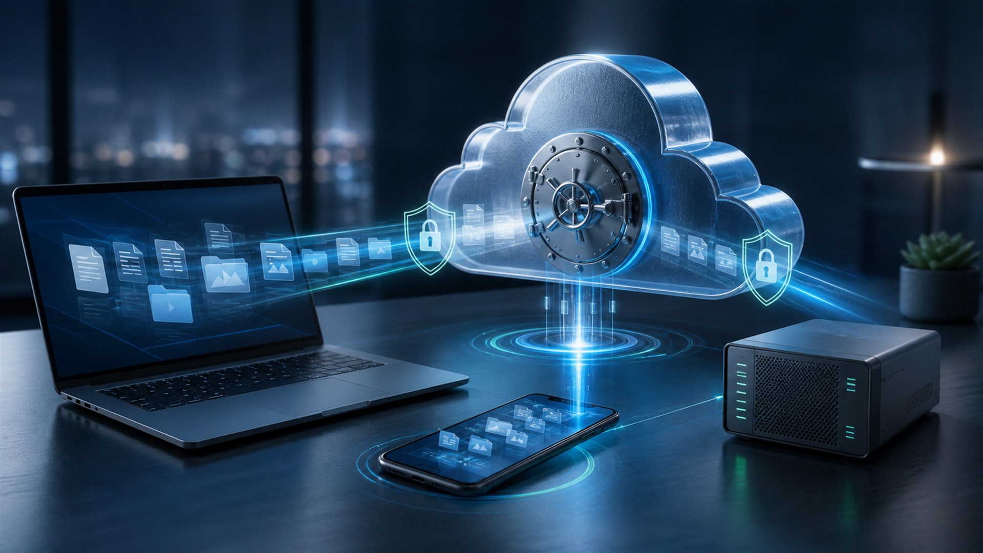 Secure cloud storage syncing encrypted files across devices