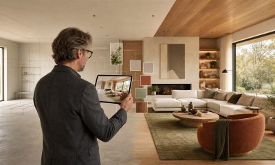 Interior designer visualizing a furnished room with AI