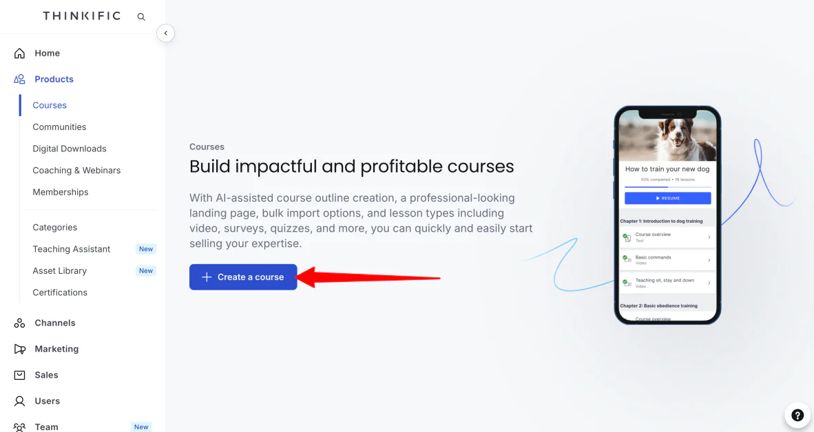 Creating a course with Thinkific.
