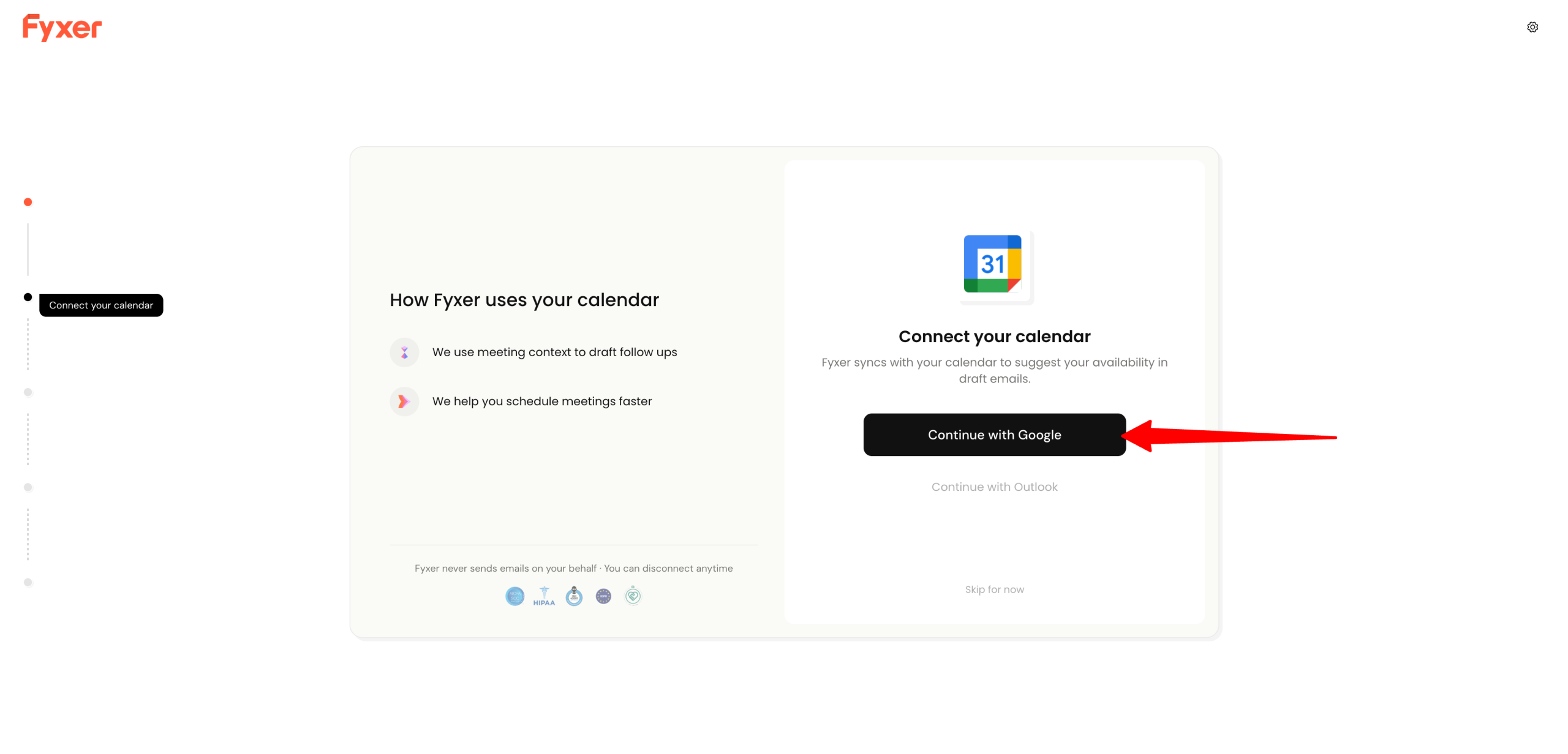 Connecting Google Calendar to Fyxer.