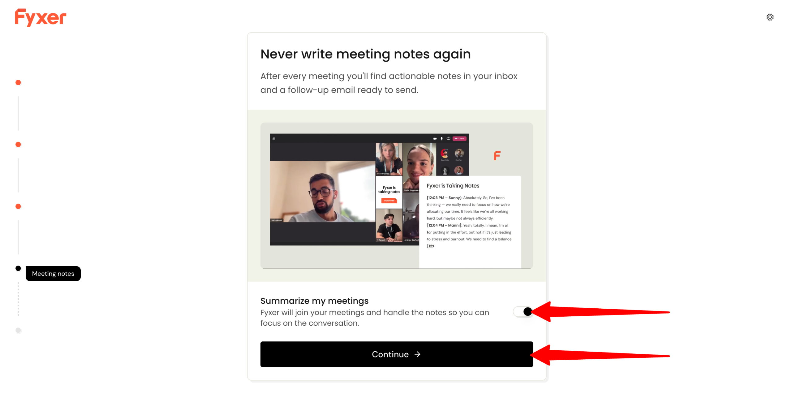 Getting Fyxer to summarize future meetings.