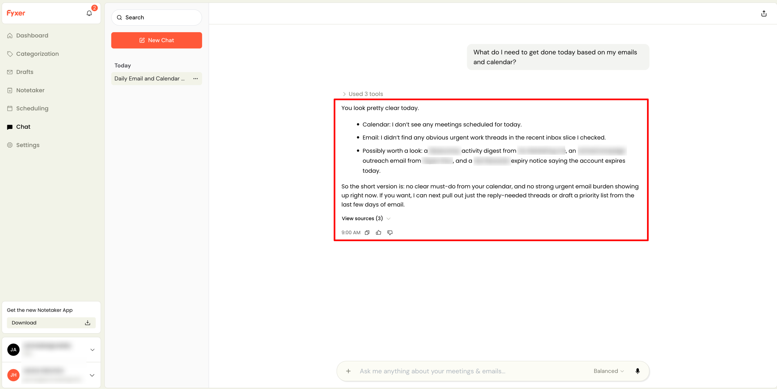 Getting a reply from Fyxer's AI chat.