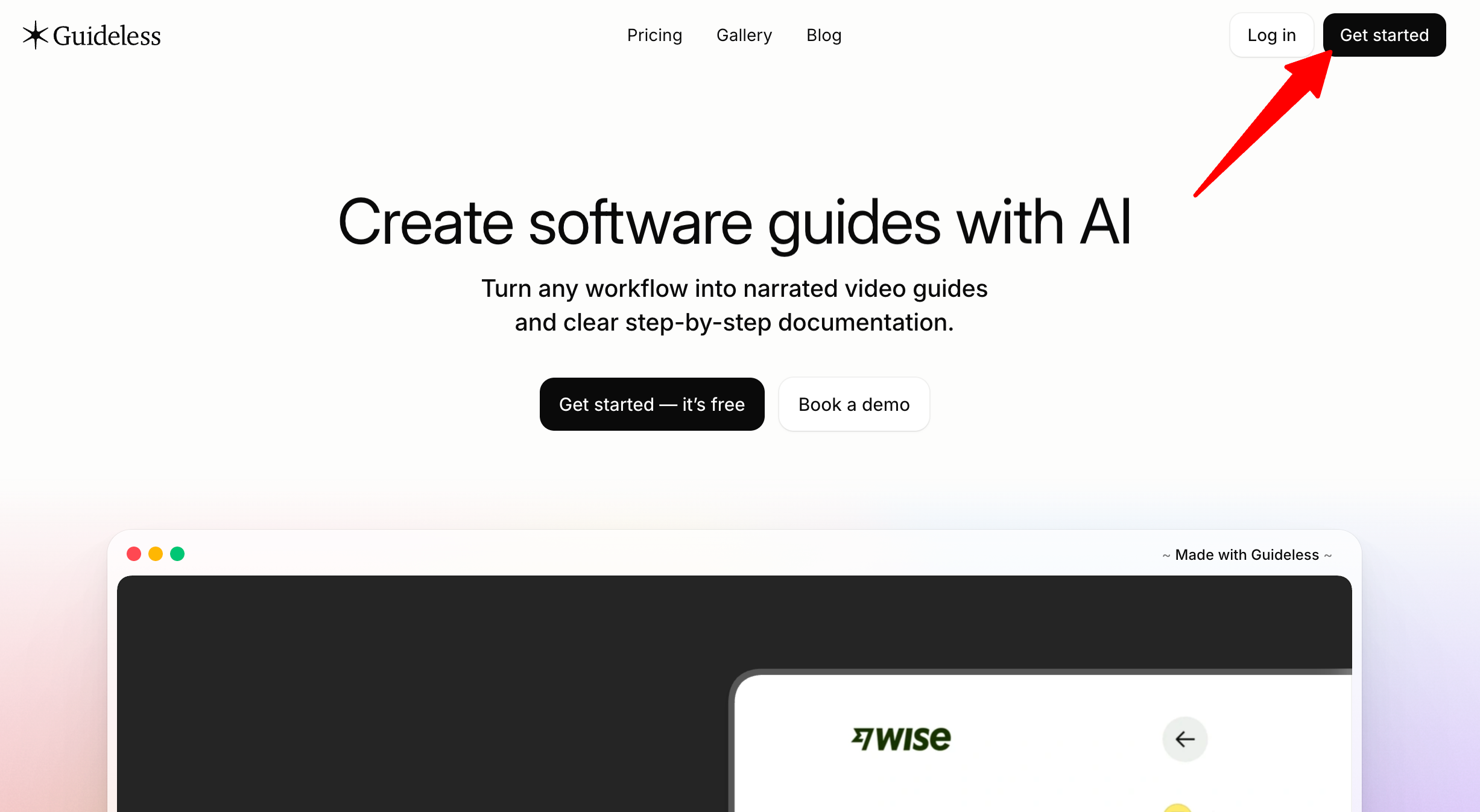 Signing up for Guideless AI.
