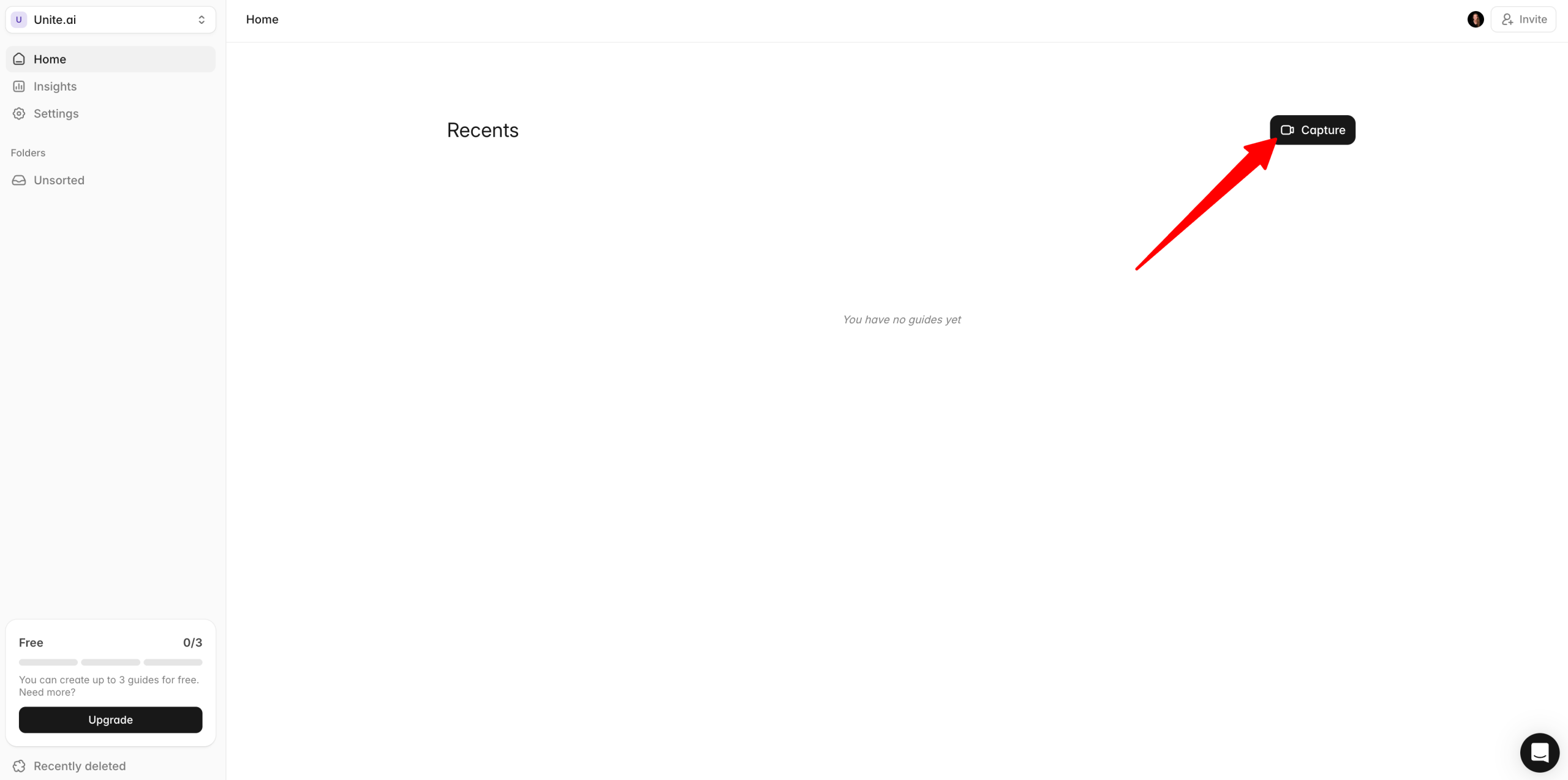 Starting a new screen capture with Guideless.