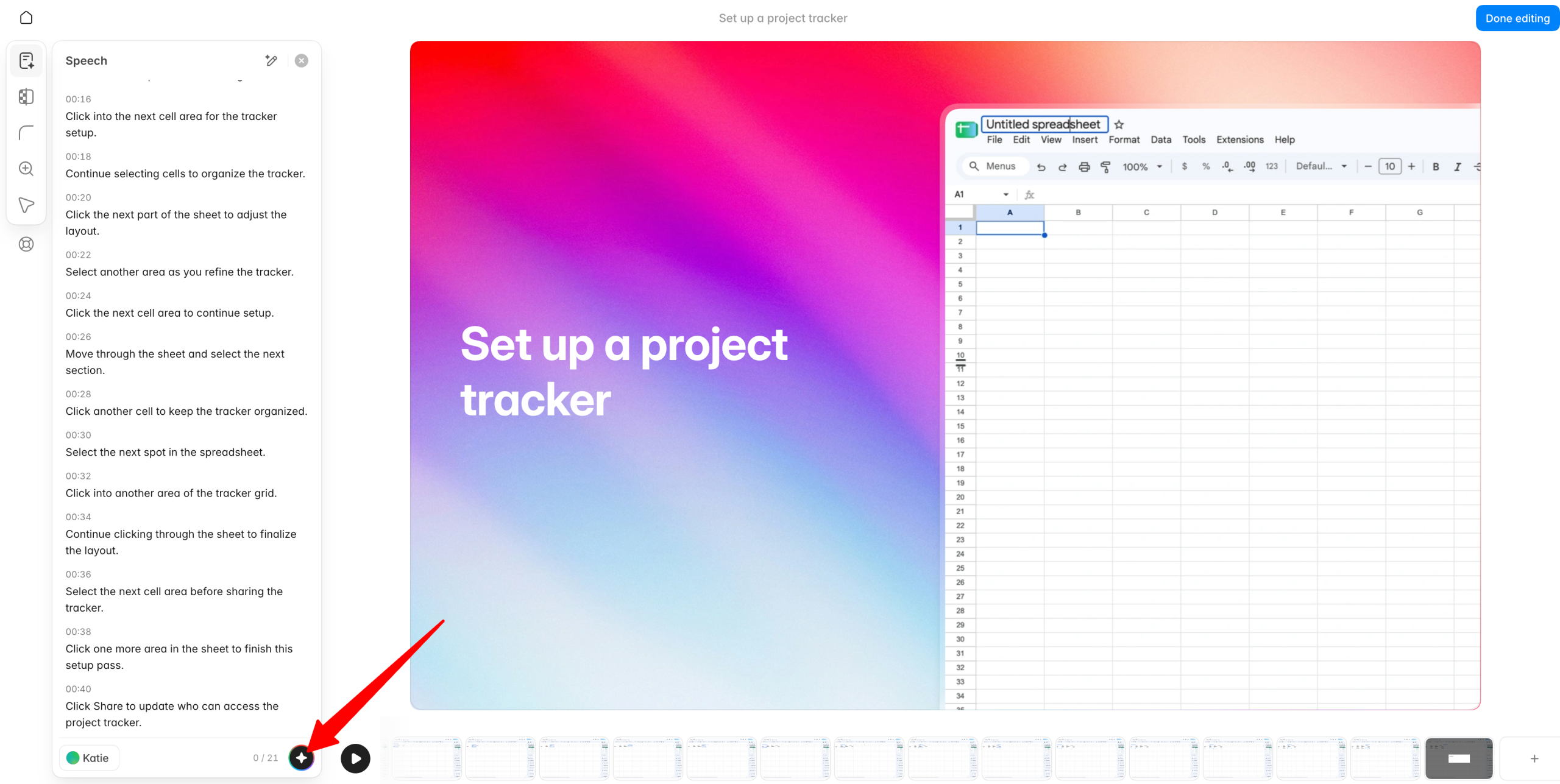 Generating an AI voiceover in Guideless.