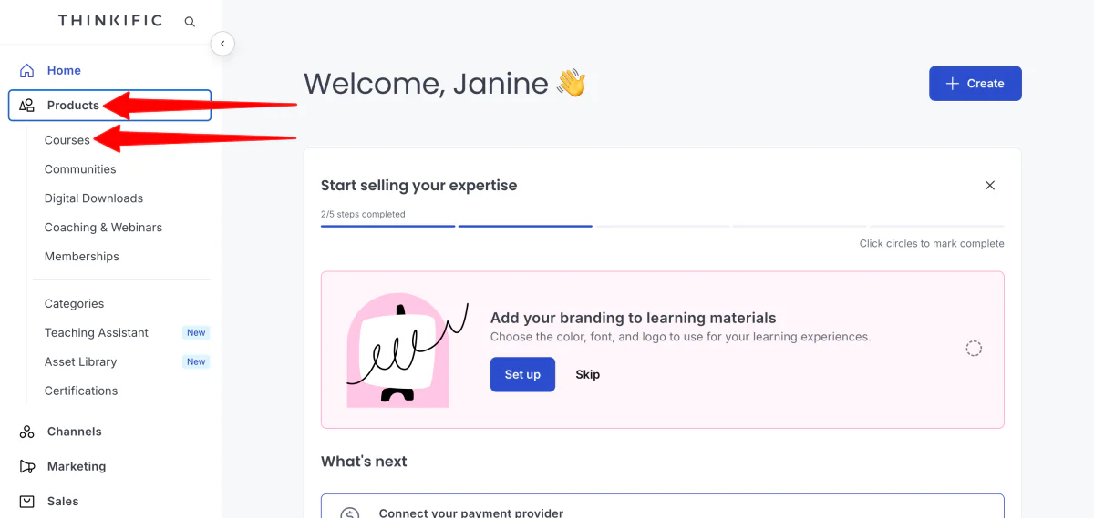 Accessing courses in Thinkific.