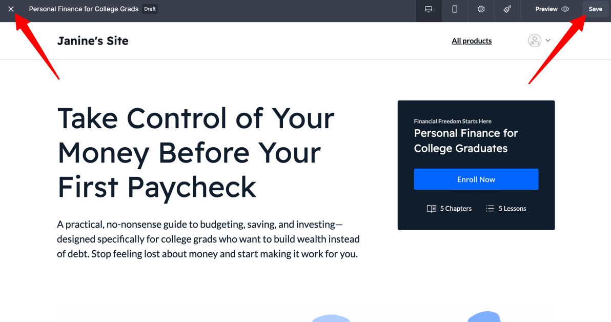 Saving a course outline on Thinkific.