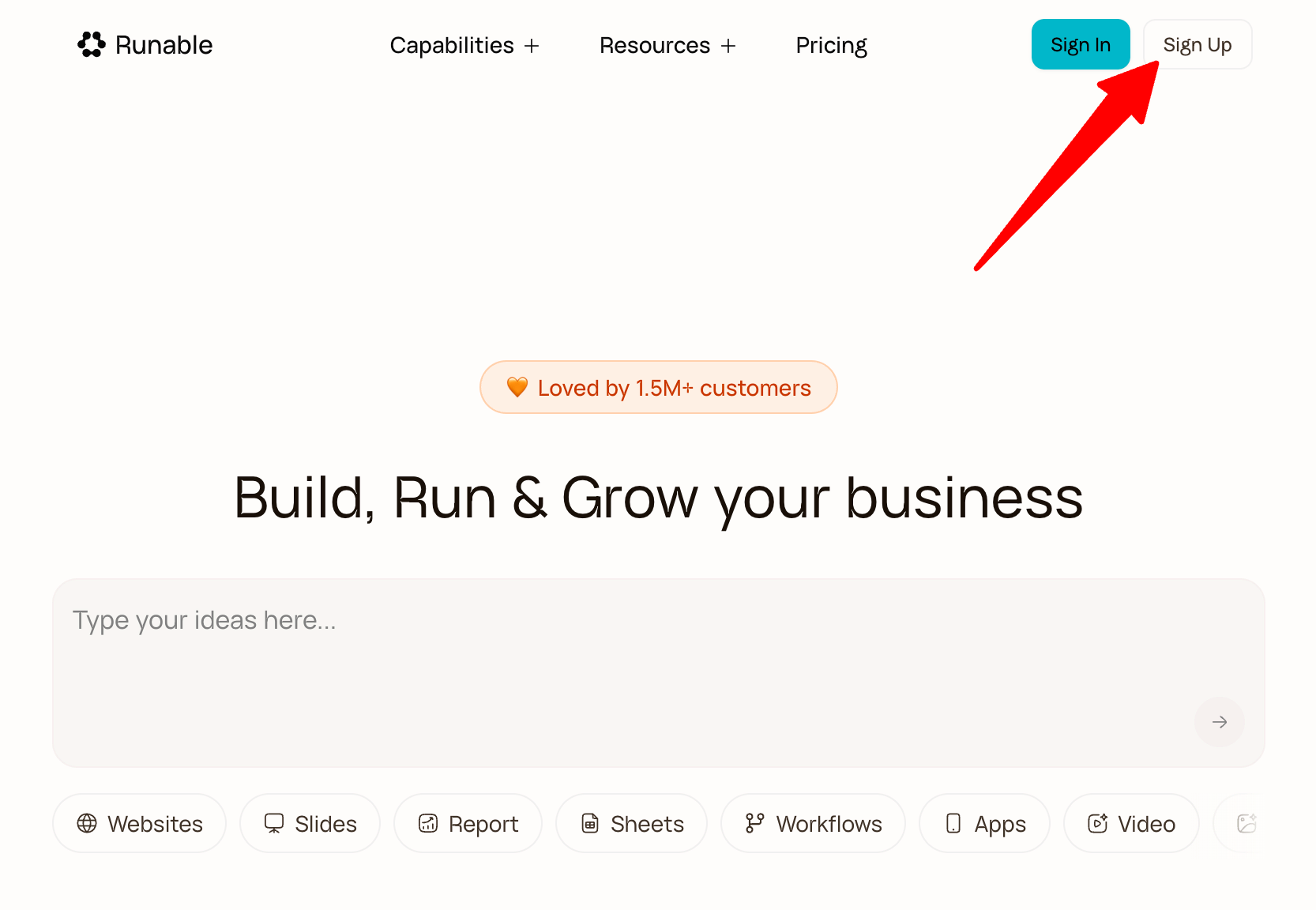 Signing up for Runable.